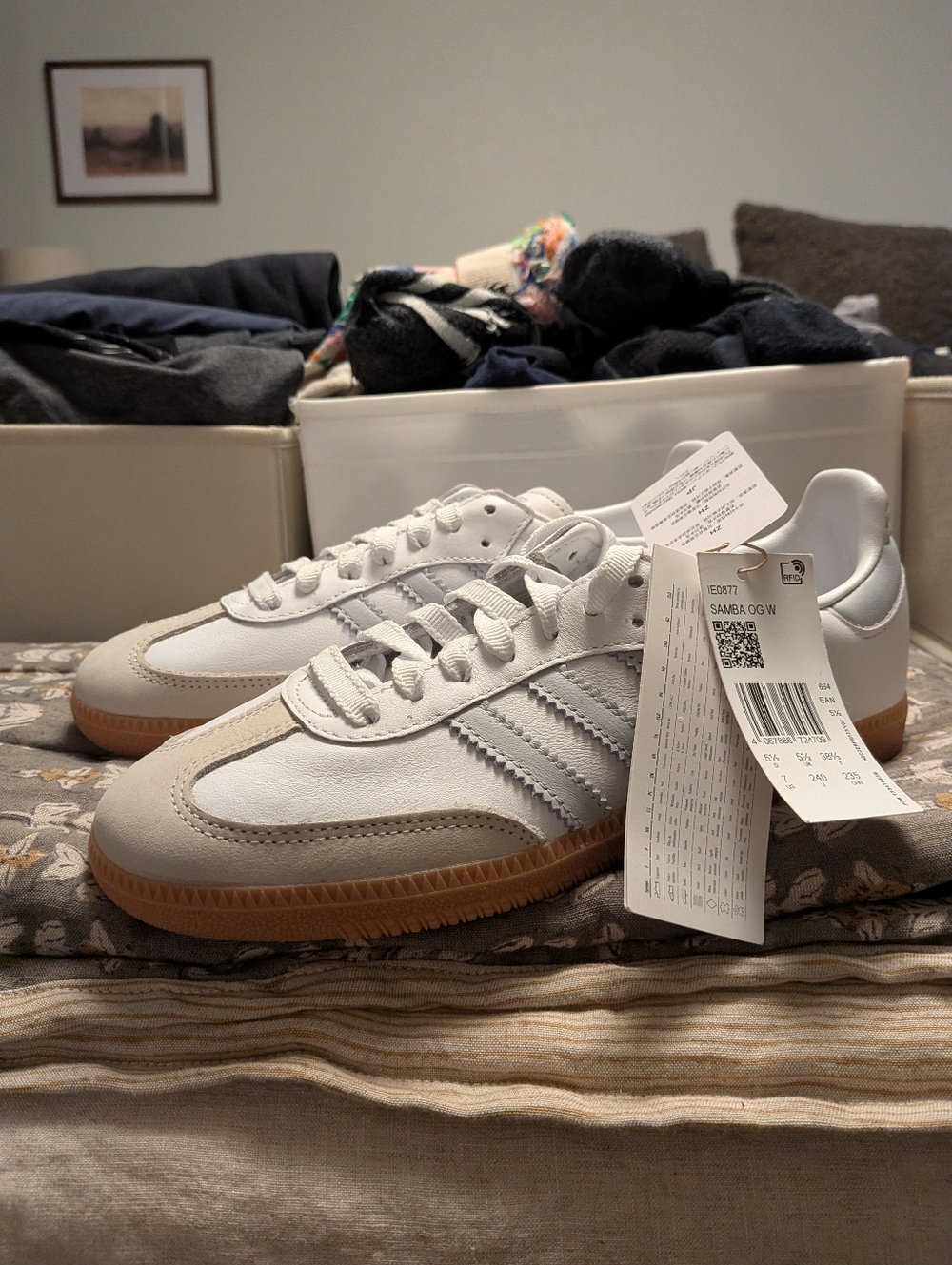 NWT Adidas Samba Sneakers, White/Pale Blue, 7 - Picture 4 of 6